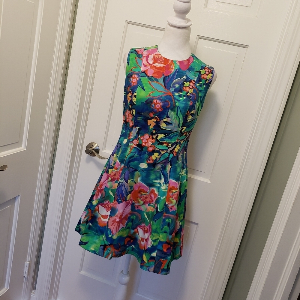 WORTH Floral Print Dress Size 2 Cotton Blend Lined Fit and Flare Pockets